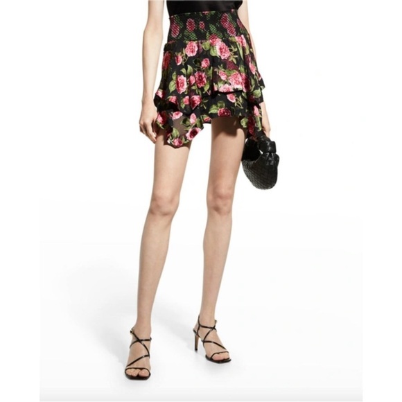 Alice + Olivia ​Zarya Asymmetrical Smocked Mini Skirt Size 0 NWT - Picture 3 of 11